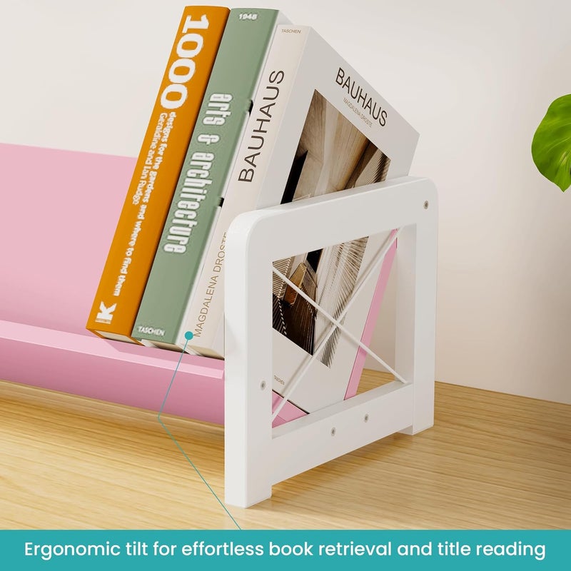 ELITEROO رف كتب مكتبي، منظم كتب خشبي بسيط للمكتب، مكتبة كتب مائلة، رف كتب صغير لعرض كتب الطبخ، قراءة الأطفال، تخزين المكتب، وردي - Image 5